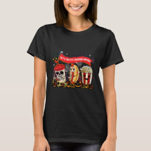 ホラー映画を見るハロウィーンおもしろい幽霊のスケッチ Tシャツ