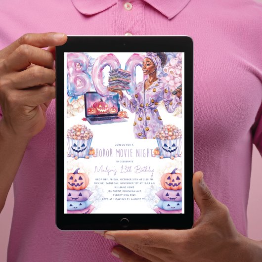 ホラー映画ナイトアフロハロウィンスランバー誕生日 招待状