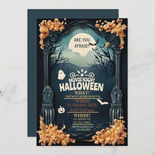 ホラー映画ナイトハローウィンパーティ 招待状 (正面/裏面)