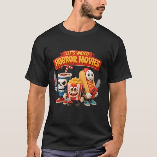 ホラー映画ハロウィーンスナックスクワッドポpcを見よう tシャツ (正面)