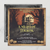 ホラー映画ポスターハローウィンパーティ招待状 (正面/裏面)