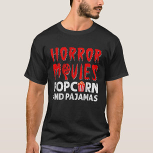 ホラー映画ポップコーンとパジャマ不気味スホラーFi Tシャツ