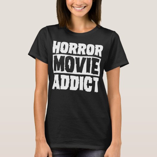 ホラー映画中毒者 スパイシーで面白いハロウィンパーティー服 Tシャツ (正面)