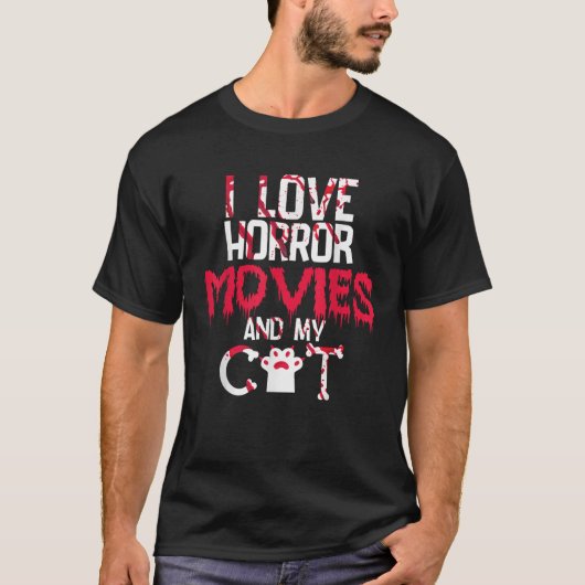 ホラー映画怖い映画猫好きハロウィンファン Tシャツ (正面)