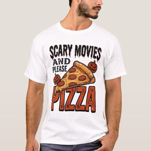 ホラー映画鑑賞会のファン向けホラー・ピザTシャツ_1 Tシャツ (正面)