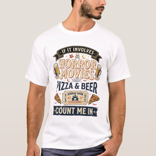 ホラー映画 ピザ ビール おもしろ ハロウィン_1 Tシャツ (正面)