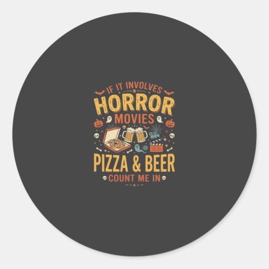 ホラー映画 ピザ ビール ハロウィンデザイン_1 ラウンドシール (正面)