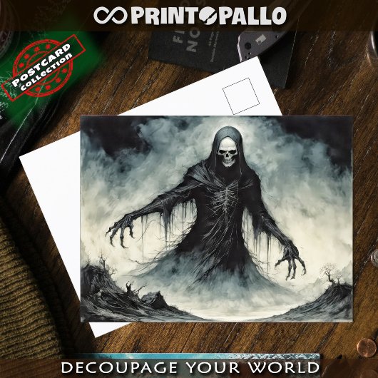 ホラー死のスカルを黒い服で ポストカード