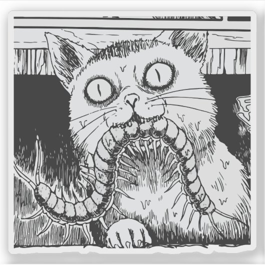 ホラー猫アニメアート シール (正面)