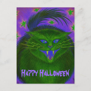 ホラー猫グリーンハッピーハローウィン葉書 ポストカード