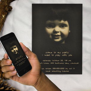 ホラー磁器の人形ゴシックハローウィンパーティ 招待状