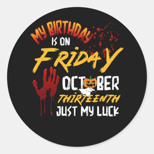 ホラー誕生日13th金曜日13thハロウィーンO ラウンドシール (正面)