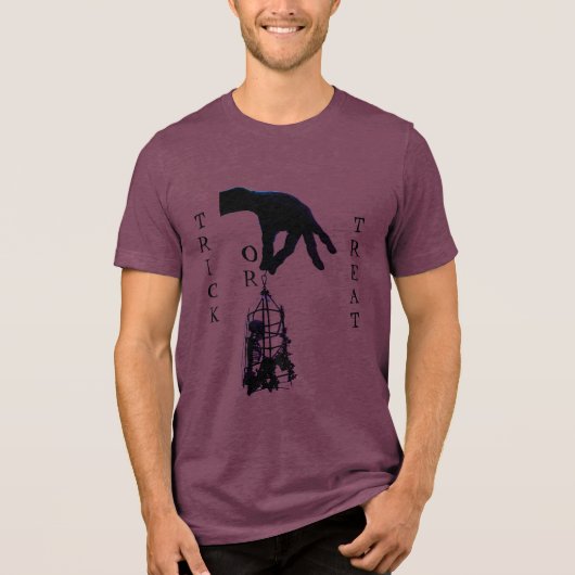 ホラー骨格の不気味な人間の骨格ケージ トライブレンドTシャツ (正面)