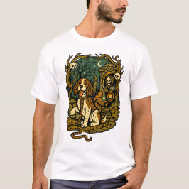ホラー スケルトン ドッグ スケッチ Tシャツ