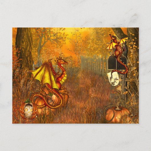 ホラー・ドラゴン付きハロウィーンはがき ポストカード (正面)