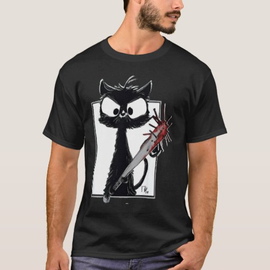 ホラー ハロウィンパーティー 血飛沫ナイフ 黒 Tシャツ (正面)