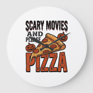 ホラー・ピザTシャツ 怖い映画好きのためのハロウィンギフト_1 ラージ壁時計