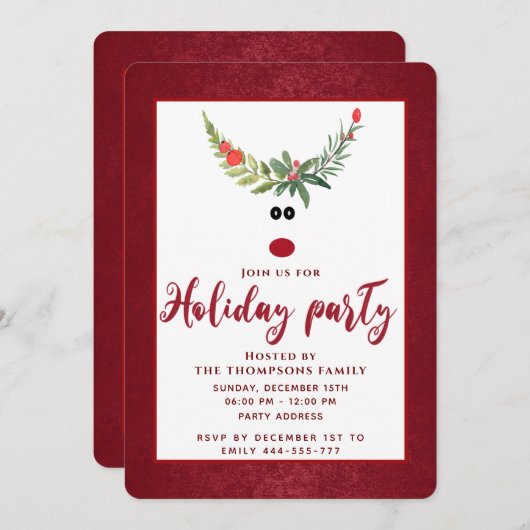 ホリおもしろいーのトナカイの休日パ企業のーティ 招待状 (正面/裏面)