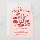 ホリお洒落ガーリーディナーパーティーアーチ型クリスマス 招待状 (正面)