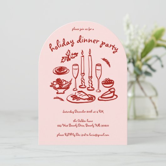 ホリお洒落ガーリーディナーパーティーアーチ型クリスマス 招待状 (スタンド正面)