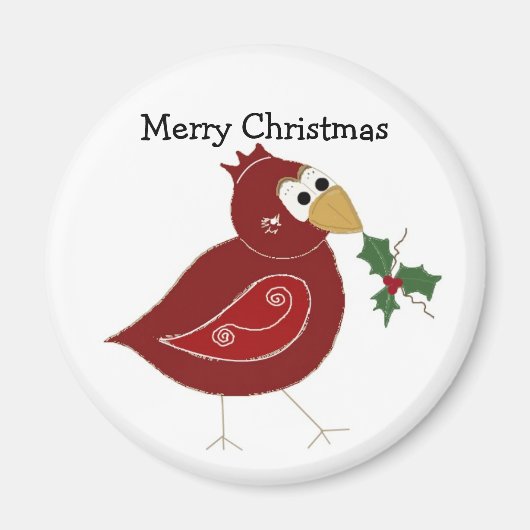 ホリお洒落ーの小枝を持つ赤い鳥 マグネット (正面)