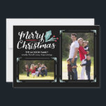 ホリお洒落ー2写真クリスマス シーズンカード<br><div class="desc">手書きの書道のアートワークと水の色のホリーを備えたこの2枚の写真のホリデーカードとスタイルで休日の挨拶を送る。後来ろに水の色のパターンデザインを合わせる。質感のある紙やダイカットの形状を持つ余分な豪華なtouchを選ぶ。</div>