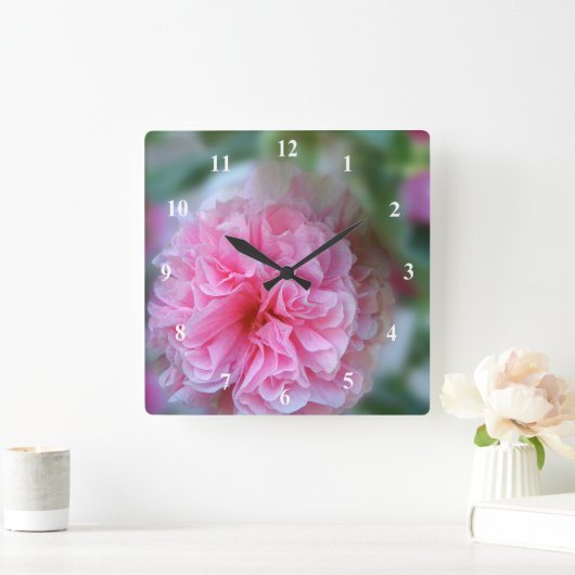 ホリかわいらしホックピンク花写真 スクエア壁時計 (ホーム)