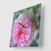 ホリかわいらしホックピンク花写真 スクエア壁時計 (傾斜)