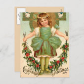ホリかわいらしーの女の子 – ヴィンテージクリスマス シーズンポストカード (正面/裏面)