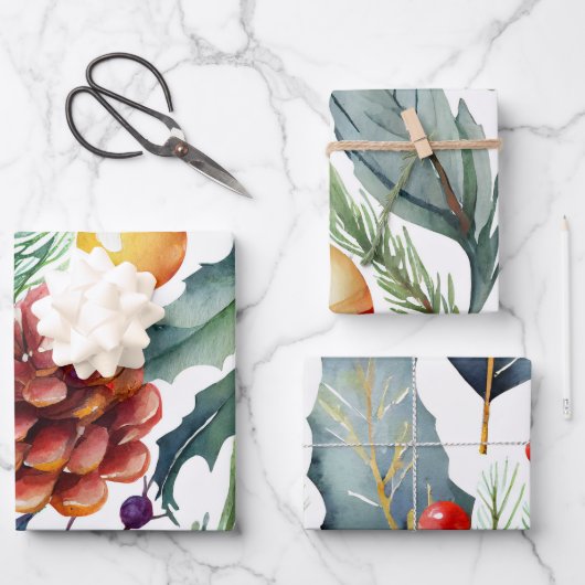 ホリエレガントディウォーターカラークリスマス ラッピングペーパーシート (正面)