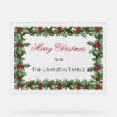 ホリエレガントーとベリーのフレームのクリスマスグリーティング アクリルサイン (正面)