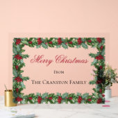 ホリエレガントーとベリーのフレームのクリスマスグリーティング アクリルサイン (ウェディング)