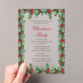 ホリエレガントーとベリーのフレームのクリスマスパーティー アクリル招待状 (インサイチュ (ポータブル))