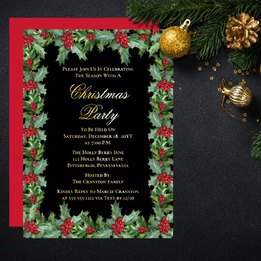 ホリエレガントーとベリーのフレームのクリスマスパーティー 箔シーズンカード