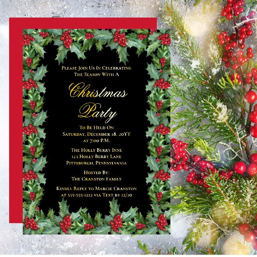 ホリエレガントーとベリーのフレームのクリスマスパーティー 箔シーズンカード