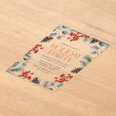 ホリエレガントーベリーアンドピネコーンホリデーパーティー アクリル招待状 (レイダウン)