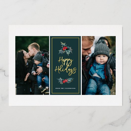 ホリエレガントー絵を描2枚フォトハッピーホリデー 箔シーズンカード (正面)