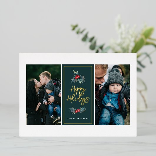 ホリエレガントー絵を描2枚フォトハッピーホリデー 箔シーズンカード (立ち正面)