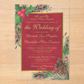 ホリエレガントー&パインクリスマスまたはホリデー結婚ズ アクリル招待状 (正面)