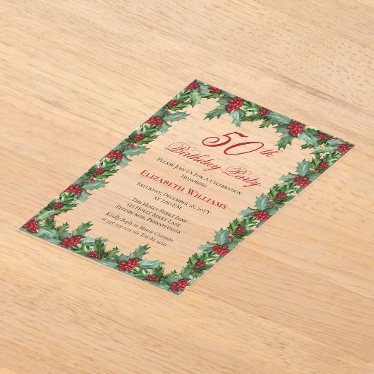 ホリエレガントー | ベリーのフレーム50th誕生日パーティー アクリル招待状 (レイダウン)