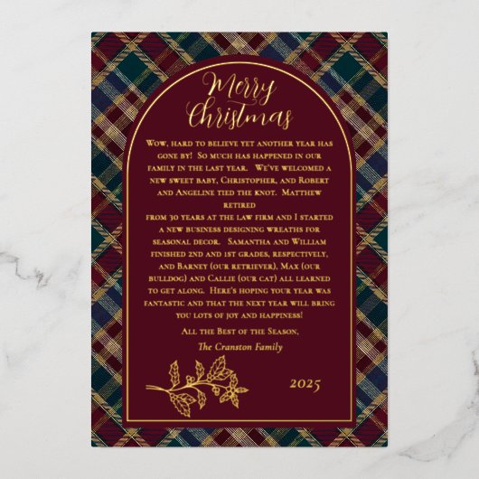 ホリエレガントー | ベリー豊富な格子模様クリスマスフォト 箔シーズンカード (正面)