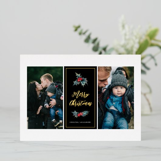 ホリエレガント絵を描ー2枚の写真メリークリスマス 箔シーズンカード (立ち正面)