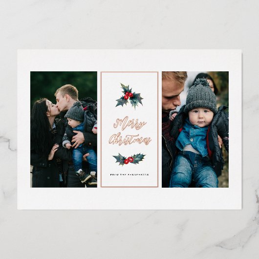 ホリエレガント絵を描ー2枚の写真メリークリスマス 箔シーズンカード (正面)