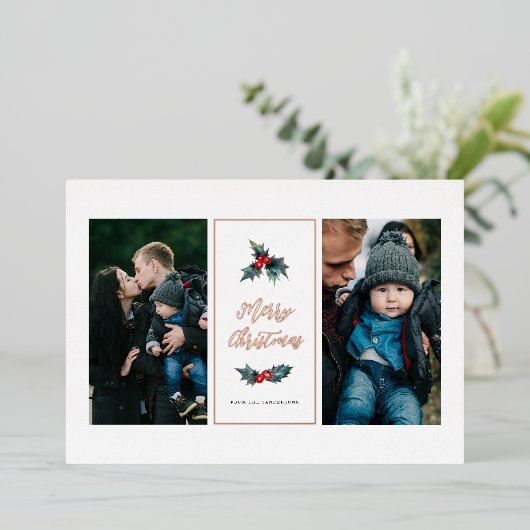 ホリエレガント絵を描ー2枚の写真メリークリスマス 箔シーズンカード (立ち正面)