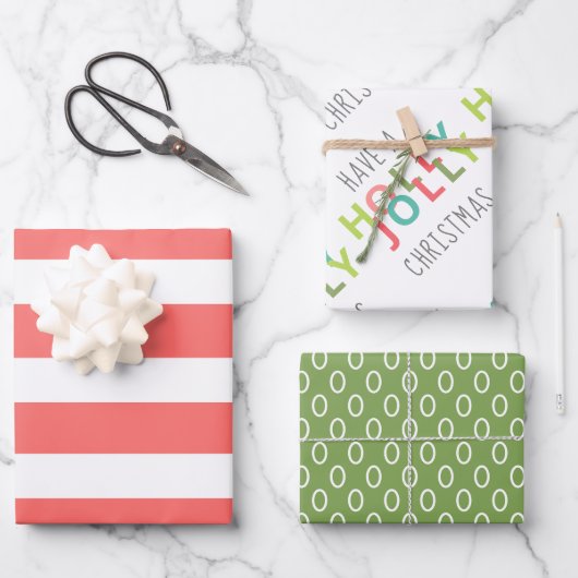 ホリカラフルーのクリスマスをすてき持つ| 赤緑 ラッピングペーパーシート (正面)