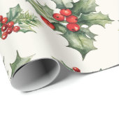 ホリクラシックーとベリーのクリスマスラッピング紙 ラッピングペーパー (ロールコーナー)