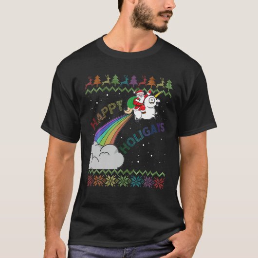 ホリゲイズゲイクリスマスパジャマサンタライディングユニコール Tシャツ (正面)
