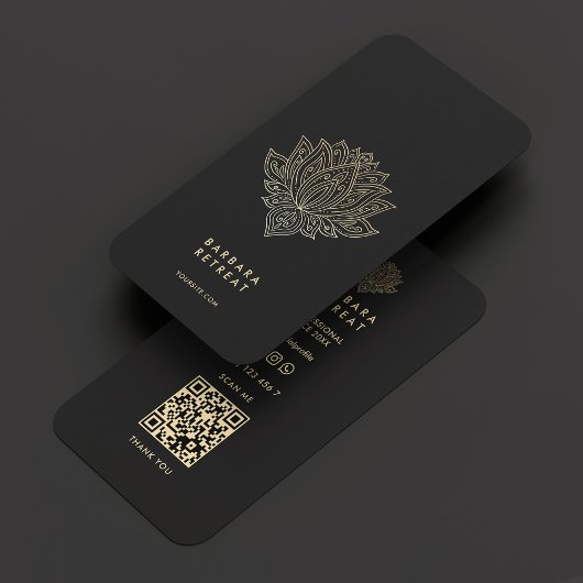 ホリスティックウェルネスコーチブラックフェイク金ゴールドロータス 名刺