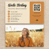ホリスティックヘルスコーチイエローオレンジQRコードフォト 名刺