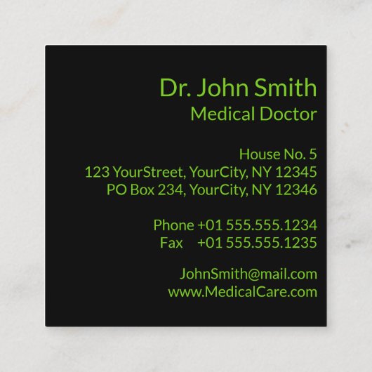 ホリスティック代替医療カドゥセウス緑葉 スクエア名刺 (裏面)